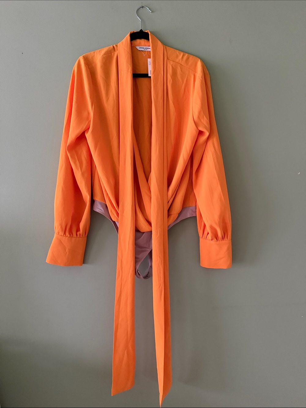 Amanda Uprichard Orange Tie-Front Bodysuit Sz. L
